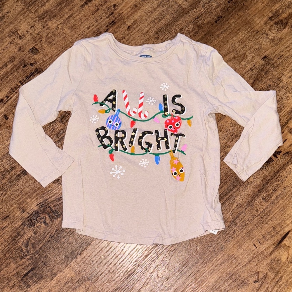 Kids Cream Long Sleeve Shirt - All is Bright size 5t